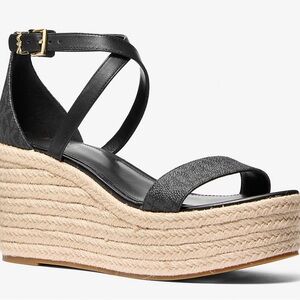Michael Kors Black and Tan Wedge Sandals
